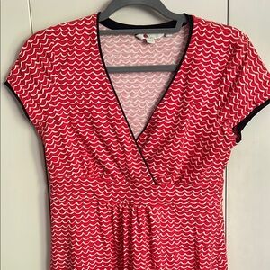 Boden Red and White Wave Patterned Dress